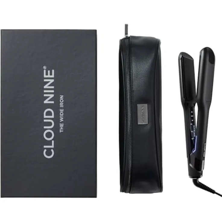 Cloud Nine The Wide Iron, Glätteisen mit breiten Sericite-Platten, Revive Mode & 11 Temperatureinstellungen (100–200 °C), schwarz - für gesundes Styling von dickem & langem Haar