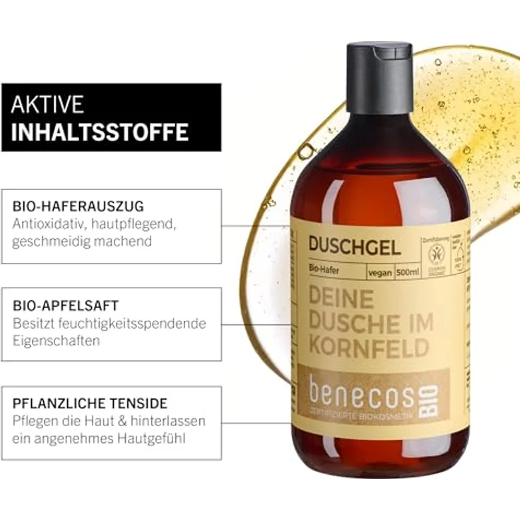 benecos Hafer Duschgel, 500 ml mit Bio-Hafer und Bio-Apfelsaft, sanft reinigend und dermatologisch getestet – Bild 3