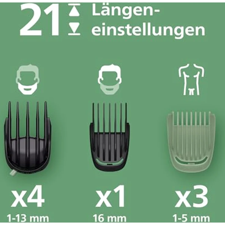 PHILIPS Multigroom Series 7000 MG7931/15, 16-teiliger Barttrimmer und Haarschneider mit selbstschärfenden Metallklingen, 21 Längeneinstellungen (0,5-16 mm) für Gesicht, Kopf und Körper – Bild 3