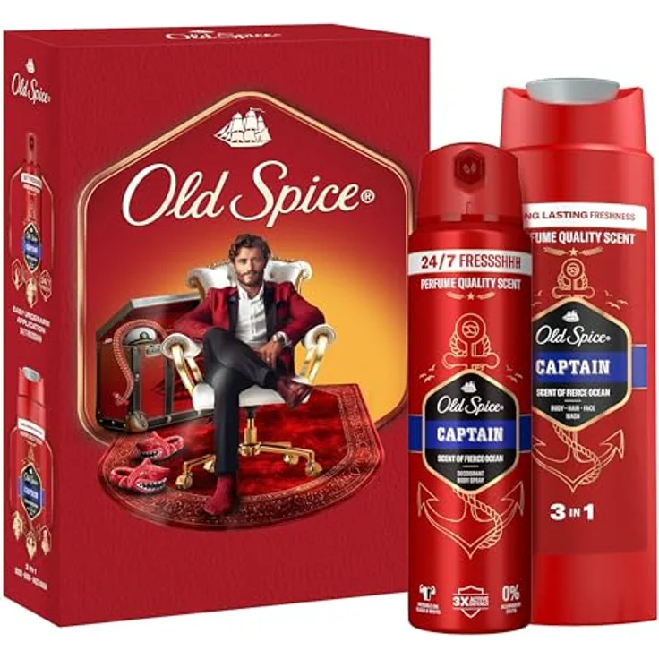 Old Spice Gentleman Geschenkset, Captain Deospray (150 ml) und Duschgel (250 ml) mit langanhaltendem Duft in Parfumqualität