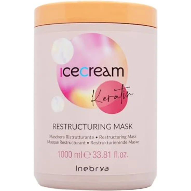 Inebrya Ice Cream Keratin Restructuring Mask - Maschera Ristrutturante 1000ml, Haarkur für intensive Erneuerung und Hydratation, geschädigtes Haar Glanz und Leben zurückgeben – Bild 1