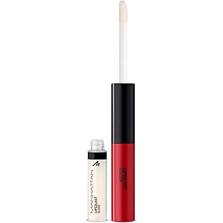 Manhattan Lips2Last Colour&Gloss, Lippenfarbe und Lipgloss in einem, langanhaltend und kussecht, Farbe Glam Red 45A, 1 x 8ml – Bild 2