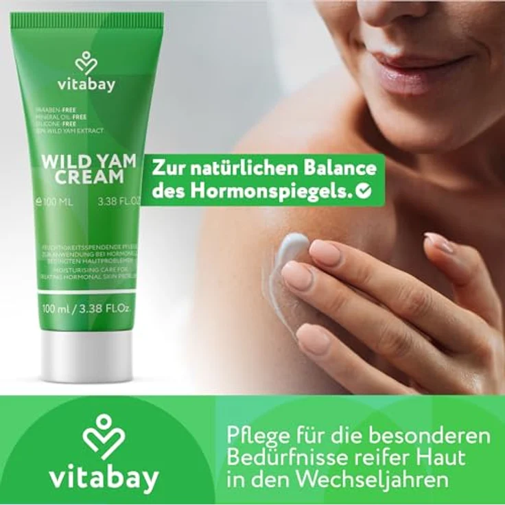 Vitabay Wild Yams Creme 100 ml - 80% Yamswurzel Extrakt - 64% Diosgenin - Wechseljahre Wild Yam Wurzel Creme - 100% Nano-frei & ohne Synthetische Hormone – Bild 3