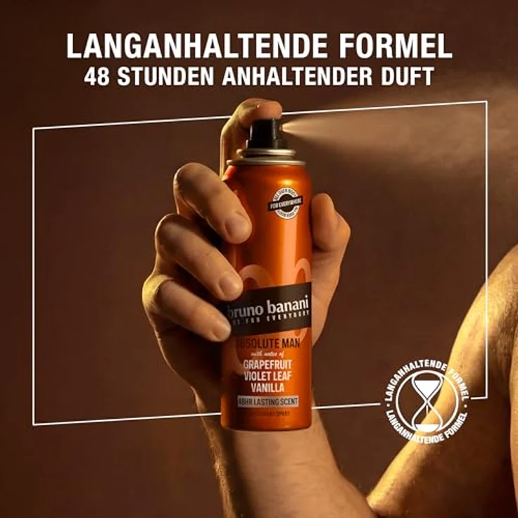 bruno banani Absolute Man Deo-Bodyspray, holziger Amberduft, 48h lang anhaltend, vegane Formel, 150 ml – Bild 4