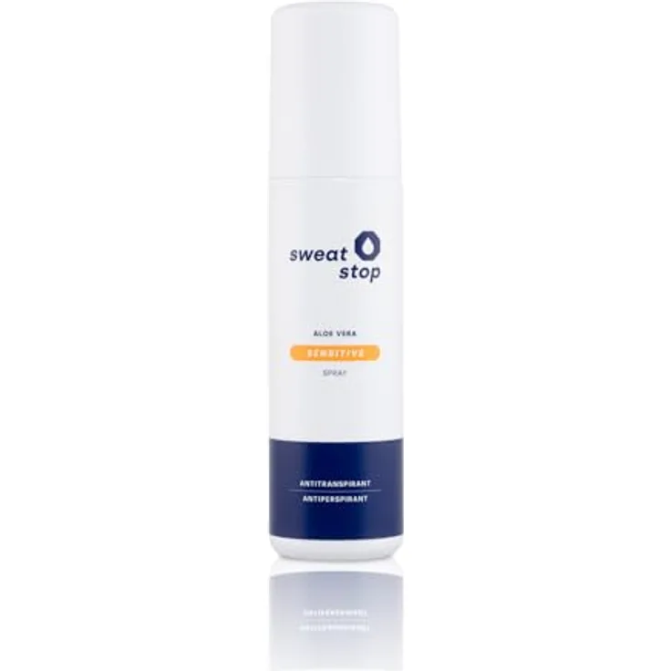 Sweat Stop Aloe Vera Sensitive Antitranspirant Achsel Spray 100ml gegen Schwitzen für empfindliche Haut | 24-48h Sicherheit | Vegan & dermatologisch getestet