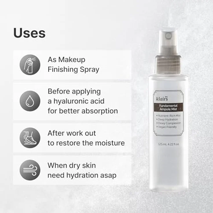 Klairs Fundamental Ampule Mist, Gesichtsspray mit Grüntee, Hyaluronsäure und Panthenol, 125 ml – Bild 4