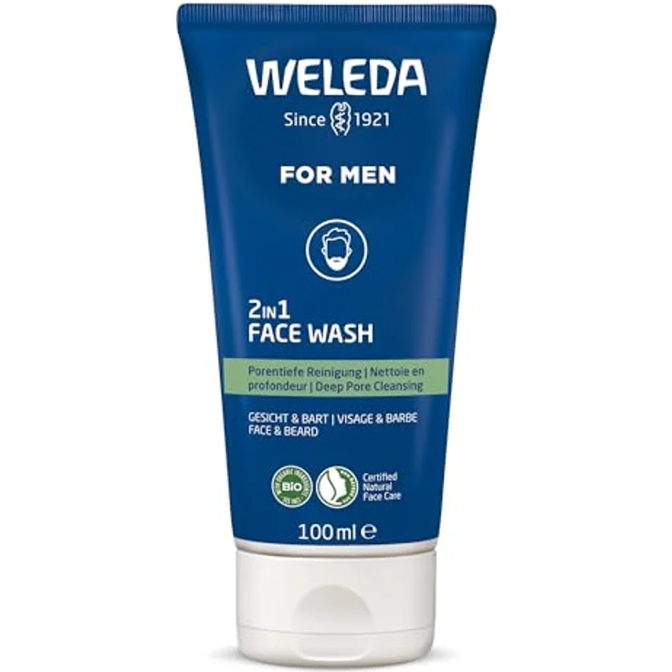 WELEDA Bio FOR MEN 2in1 Face Wash – Männer Gesichtsreinigung/Bartpflege Waschgel mit Weidenrinde & Süßholzwurzel, vegan, 100ml – Bild 1