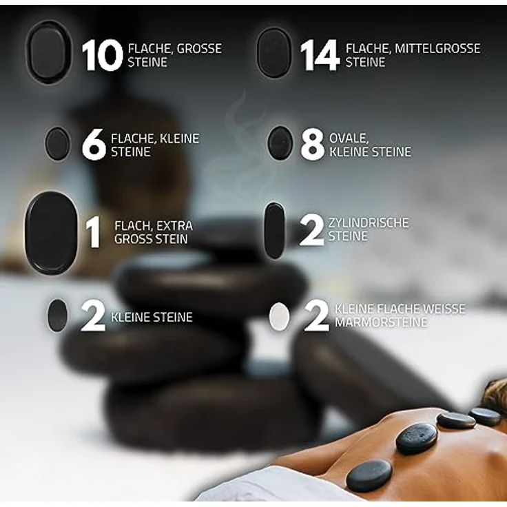 Habys Hot Stone Massagestein Set, 45-teilig aus Basalt mit Natur Bambus Box für Ganzkörpermassage – Bild 3