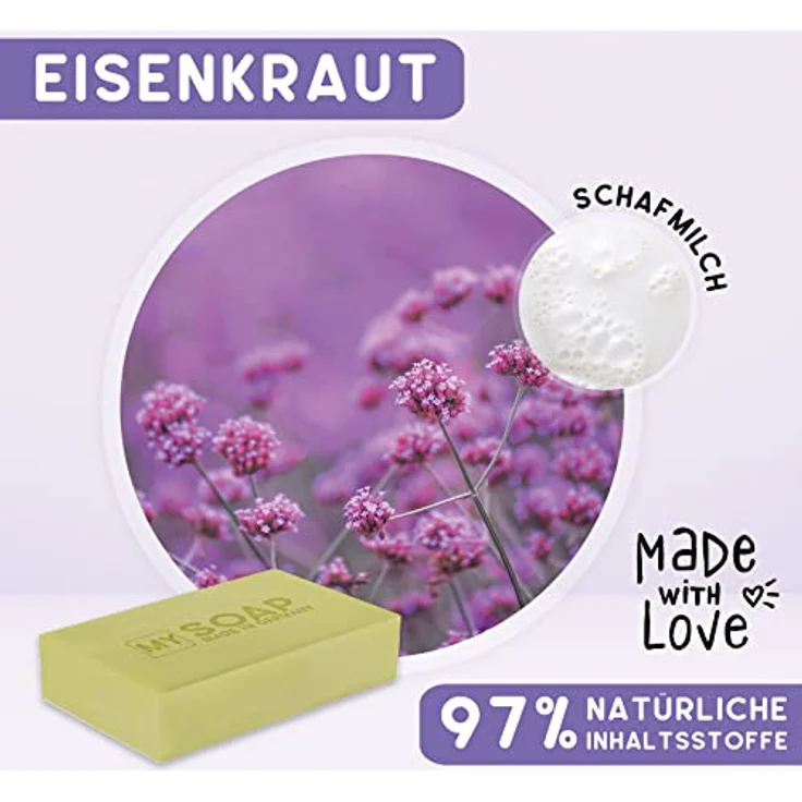 MY SOAP Schafmilchseife, Natural by accentra, handgefertigte Schafmilchseife MY SOAP in Papierschachtel, 100g, Motiv/Duft: Eisenkraut – Bild 4