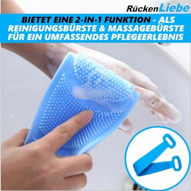MAVURA RückenLiebe Rückenbürste, Silikon Massage- und Reinigungsbürste für alle Hauttypen, extra weiche Borsten, 2-in-1 Duschbürste mit langem Griff – Bild 5