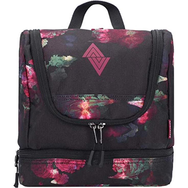 Travel Kit stylische Reisewaschtasche mit extra Bodenfach Kulturbeutel zum Aufhängen Kosmetiktasche mit vielen Staufächern für Reisen und Campen Toiletry Bag, 25x24x11 cm, Black Rose – Bild 2