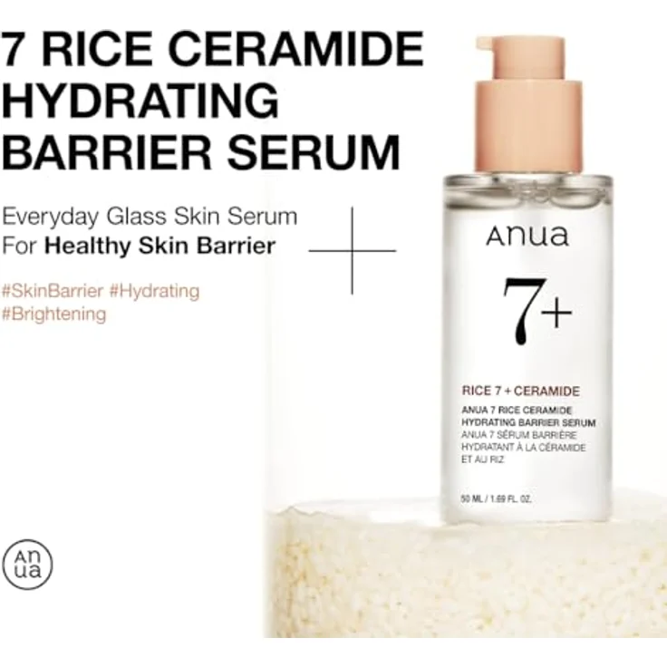 ANUA RICE CERAMIDE 7 HYDRATING BARRIER SERUM, aufhellendes, feuchtigkeitsspendendes Serum für das Gesicht, Reis, Hyaluronsäure, Niacinamid, nicht komodogen, Glashaut, 50 ml/1,69 fl.oz. – Bild 2
