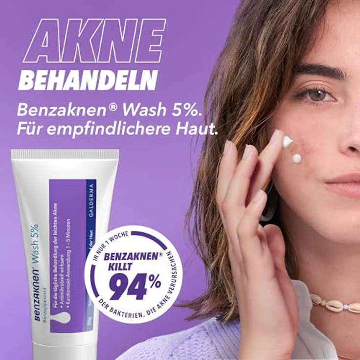 Benzaknen BENZAKNEN Wash 5%, 50g, Waschgel gegen Pickel & Mitesser bei leichter Akne auf Gesicht und Körper, für empfindlichere Haut geeignet, Mit BPO (Benzoylperoxid), Dermatologisch getestet – Bild 2
