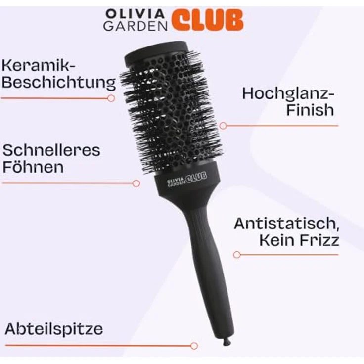 Olivia Garden Club The Glow Blowout Ceramic Round Brush Black, Runde Haarbürste für voluminöses Haarstyling – Bild 5