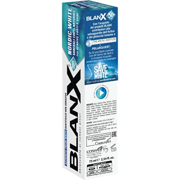 BlanX, Nordic White Zahnpasta Anti-Flecken, mit 100% natürlichen Minearls, beruhigend und regenerierend, sofortige Frische, Format 75 ml, 12 Packungen – Bild 5