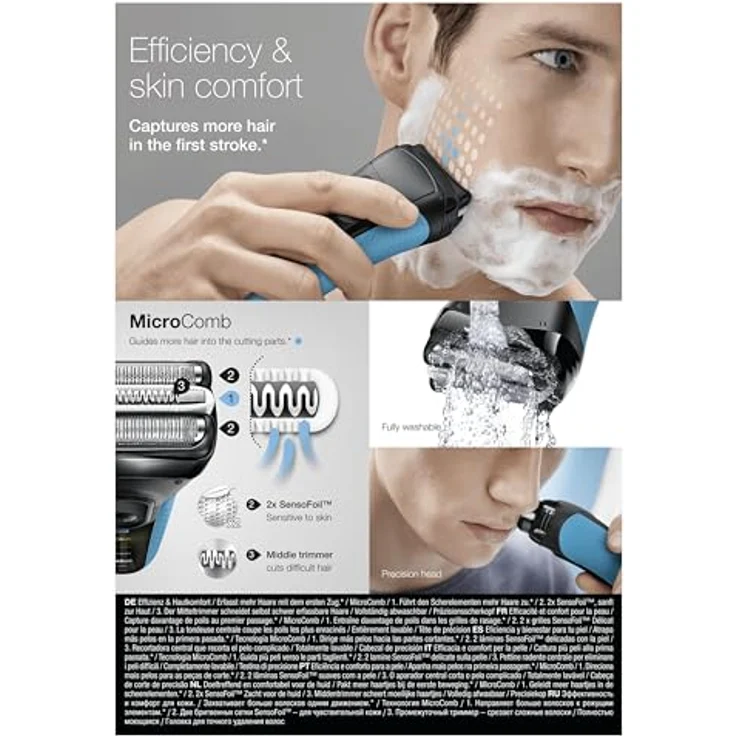 Braun Series 3 ProSkin 3010s Elektrorasierer, Wiederaufladbarer Rasierer Herren, schwarz/blau – Bild 6