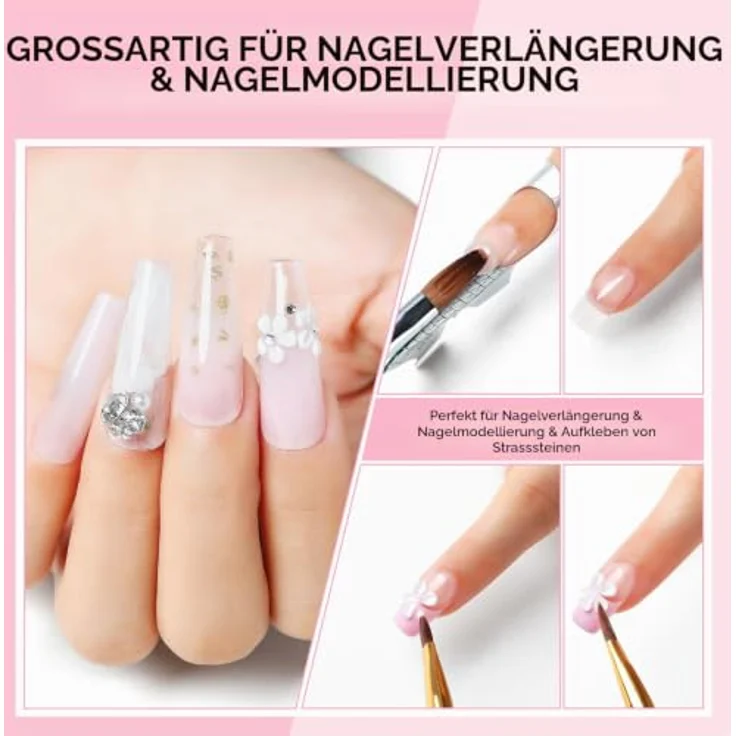 AIMEILI Acryl Nagelset, 6 Farben Acrylpulver für Nägel, klar, weiß, rosa, keine UV-Lampe erforderlich, lufttrocknend, 10g pro Glas – Bild 3