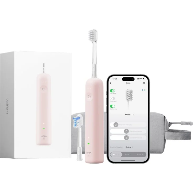 Laifen Wave Special, elektrische Zahnbürste mit oszillierender Technik, 2 Ersatzaufsätzen, Pink