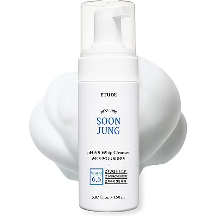 Etude House SoonJung pH 6,5 Peitschenreiniger 5,1 fl. Unze. oz. (150ml) 21AD| Nicht komedogener und hypoallergener Soft Bubble Hydrating Facial Cleanser für empfindliche Haut