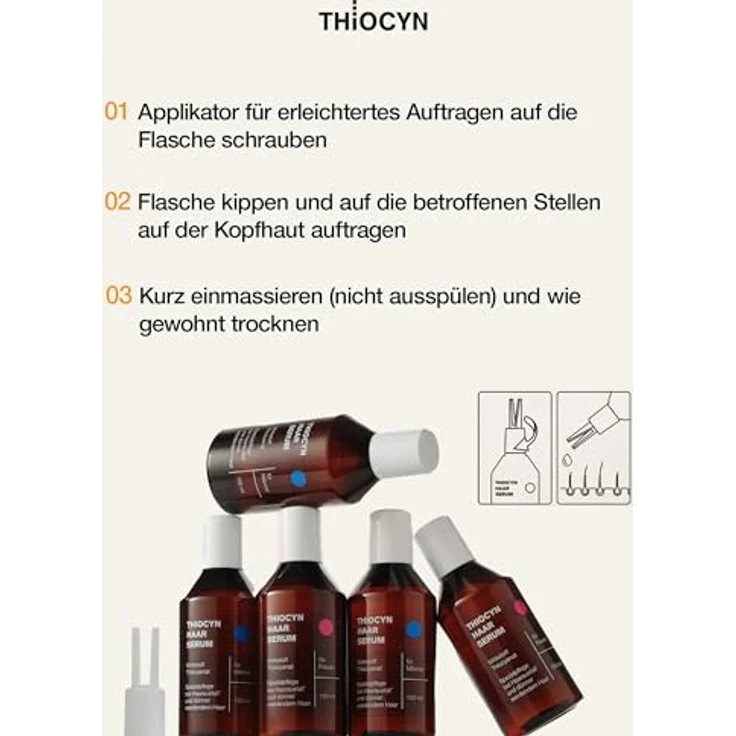 Thiocyn Haarserum gegen Haarausfall Frau 3 x 150 ml - Haarwachstum beschleunigen mit Thiocyanat, Biotin & Riboflavin - Spezialpflege bei Haarausfall* - Vegan – Bild 3