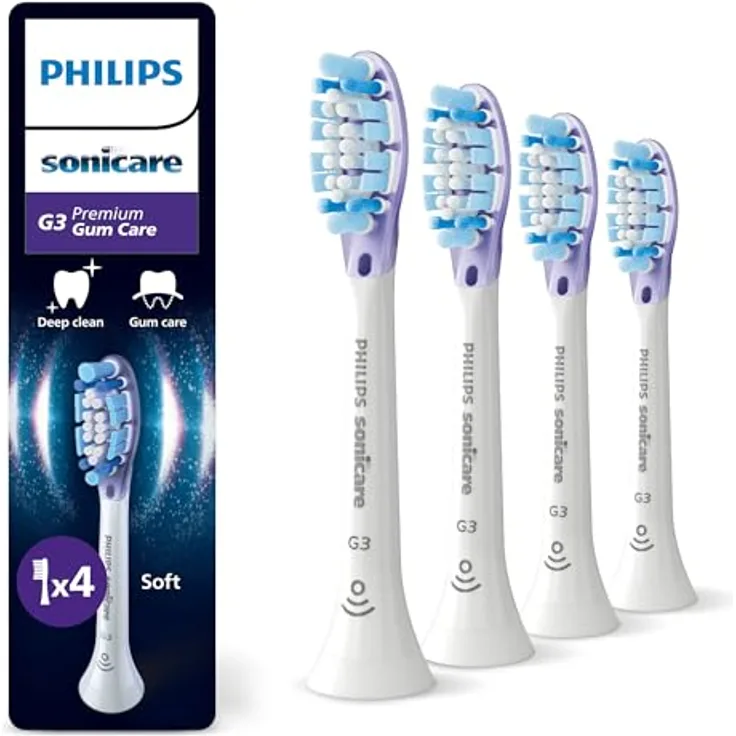 PHILIPS Sonicare G3 Premium Gum Care, Original Ersatzbürstenköpfe, Weiß, 4er-Pack, HX9054/87, bis zu 7x gesünderes Zahnfleisch, entfernt bis zu 10-mal mehr Plaque, Sonicare Technologie, BrushSync Funktion