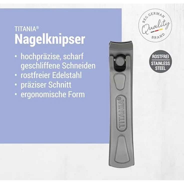 TITANIA Edelstahl Nagelknipser für Finger- & Fußnägel, optimiert für dicke Nägel, rostfreier Edelstahl, ergonomisches Design, grau – Bild 3