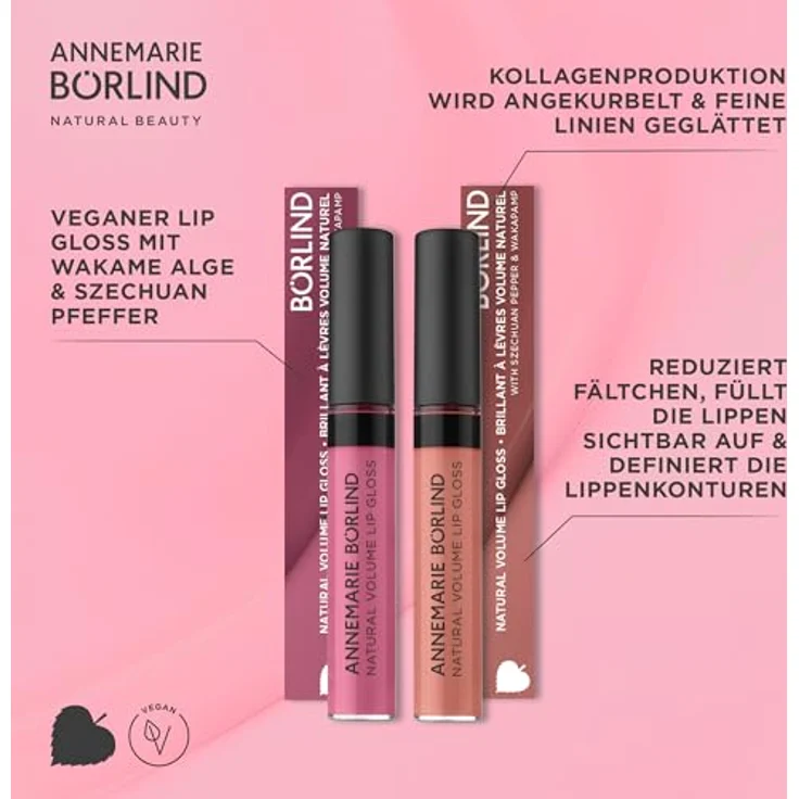 ANNEMARIE BÖRLIND LIPPEN Natural Volume Lip Gloss NUDE HUG, veganer Lipgloss mit Wakame-Alge und Szechuan Pfeffer, 9,5 ml – Bild 3