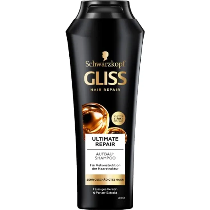 Gliss Shampoo Ultimate Repair (250 ml), Haarshampoo für stark geschädigtes Haar, Keratin Shampoo repariert Haarschäden und füllt den Keratinbestand wieder auf