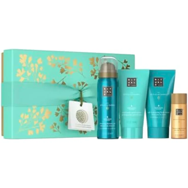 Rituals The Ritual Of Karma Geschenkset für Damen, Duschschaum, Glitzeröl, Körperpeeling und Feuchtigkeitscreme, 50 ml + 30 ml + 70 ml + 70 ml