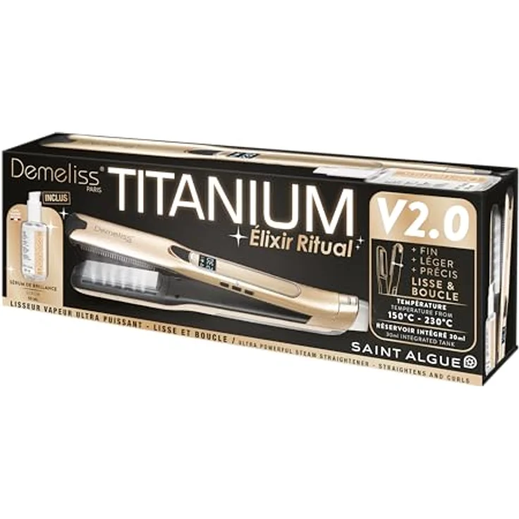 Demeliss Dampfglätter Titanium V2.0 Elixir Ritual, 5 Temperaturstufen, 30 ml Tank, abnehmbarer Kamm, Digitaldisplay, für Glätten und Locken – Bild 2