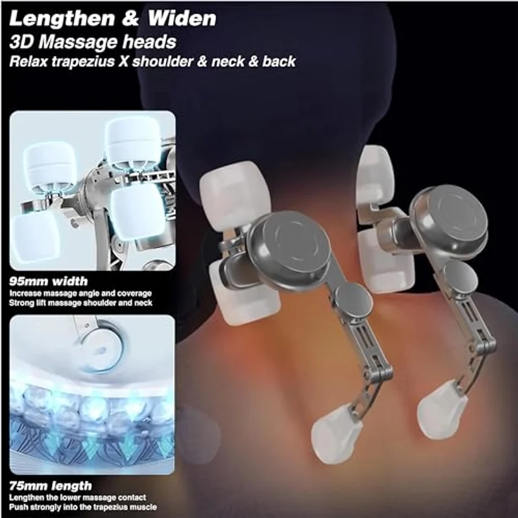 Lalano`S Cosmetics Nacken-Massagegerät 6D Massage Shiatsu-Gerät mit Wärmefunktion, Kabellos, Plüschiges PU-Leder, 6 Massageköpfe, Autoshutdown-Funktion – Bild 6