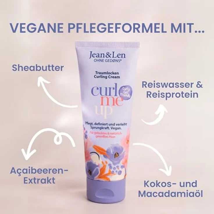 Jean & Len Traumlocken Curling Cream, Reiswasser & Acaibeere, für gelocktes & natürlich gewelltes Haar, 6 x 100 ml, vegan & silikonfrei, definiert Locken, Anti-Frizz Effekt – Bild 2