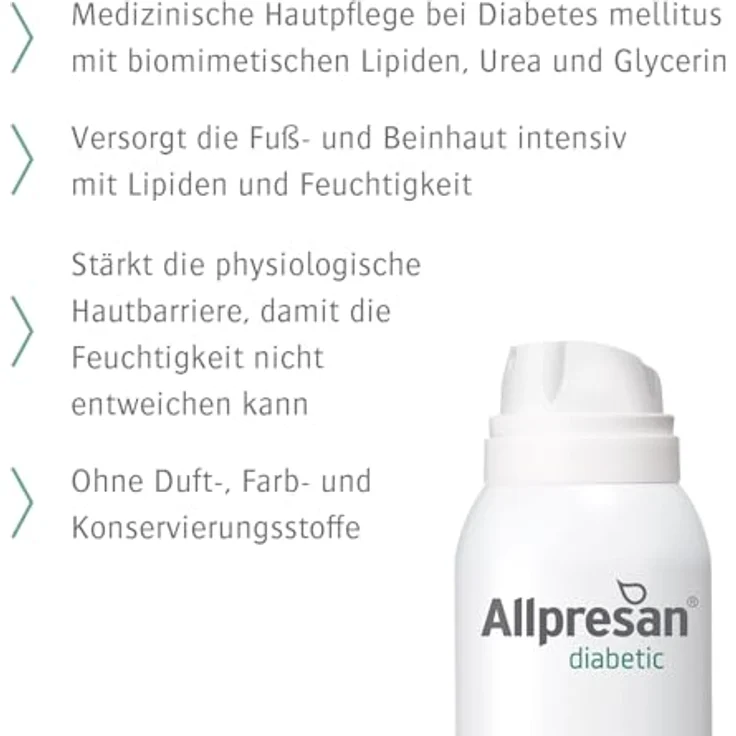 Allpresan diabetic INTENSIV + REPAIR mit Urea Schaum-Creme - bei Diabetes mellitus - für sehr trockene bis rissige Fußhaut - 125ml, pflegende Schaum-Creme zur intensive Feuchtigkeitsversorgung – Bild 4