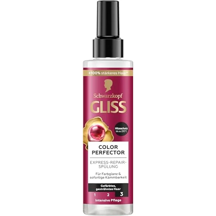 Gliss Kur Express-Repair-Spülung Color Perfector, 200ml, Hitzeschutz bis 230°C, Hyaluron-Komplex & Cranberry-Extrakt, Farbschutz bis 13 Wochen – Bild 3