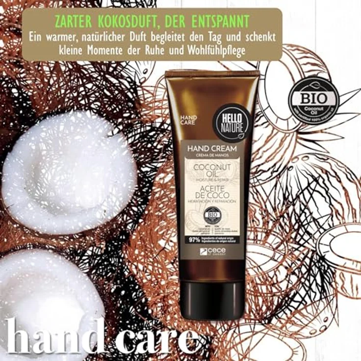 P-Beauty Naturkosmetik Handcreme mit Bio Kokosöl, vegane Feuchtigkeitspflege für trockene Hände, schnell einziehend & intensiv pflegend, ohne Parabene & Silikone (2x75ml) – Bild 2