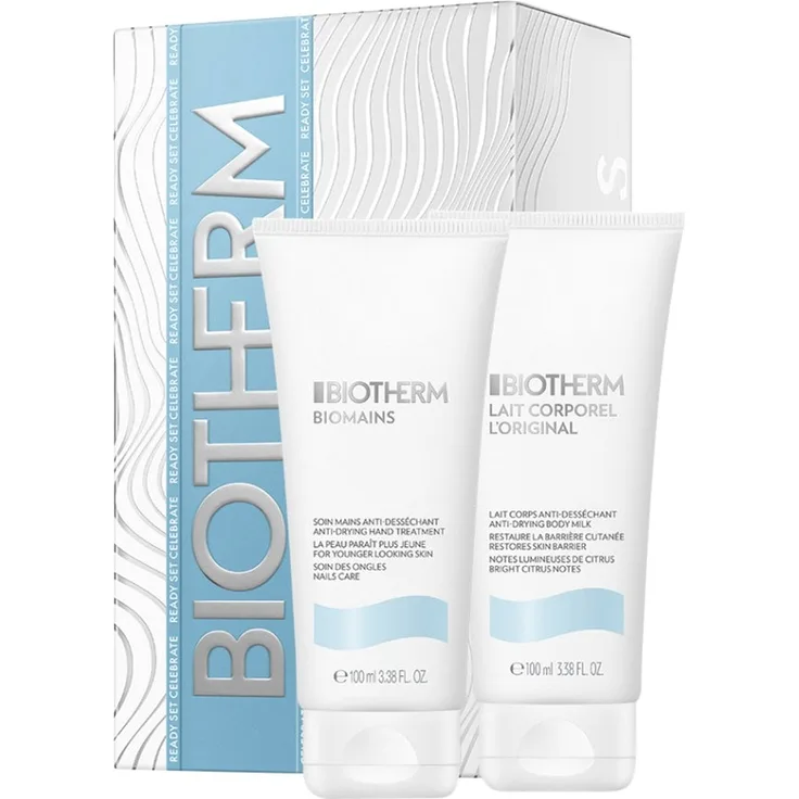 Biotherm Biomains Handcreme Set, Handpflege für Damen mit Lait Corporel L'Original und Vitamin E, 2x100 ml