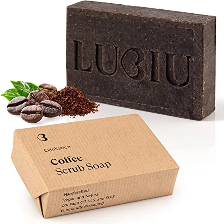 lubiu Kaffee Seife mit Peeling 100g - Bio Seife Stück Kaffeeseife - Bio Duschseife Damen und Naturseife Männer - Körper Peeling Seife - Natural Soap