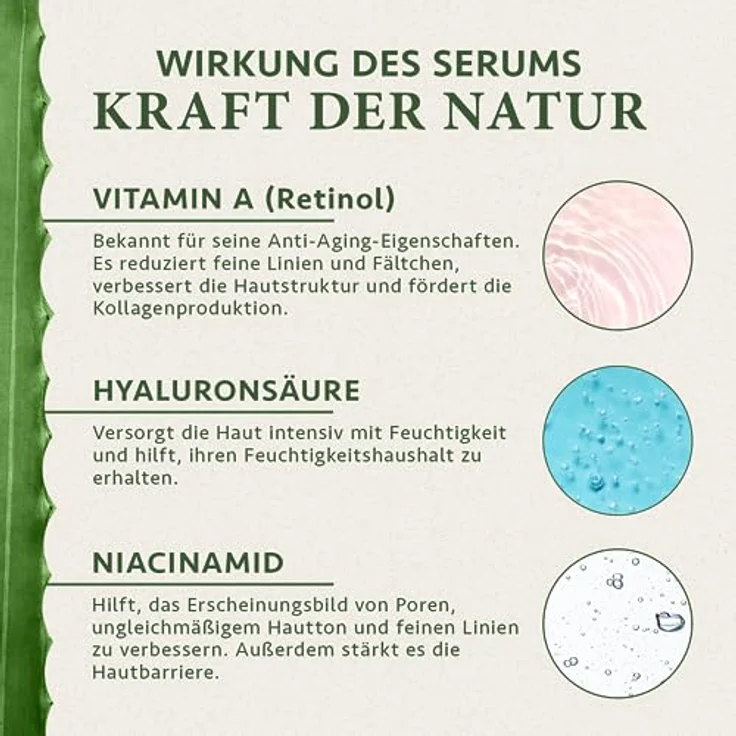 SatinNaturel Retinol Serum 50ml - Hochdosiertes Retinol + Hyaluron + Bio Aloe Vera + Niacinamide + Salicylsäure - Auch für Hals & Dekolleté - Strahlende Haut ohne Pickel - Vegan Skincare – Bild 4