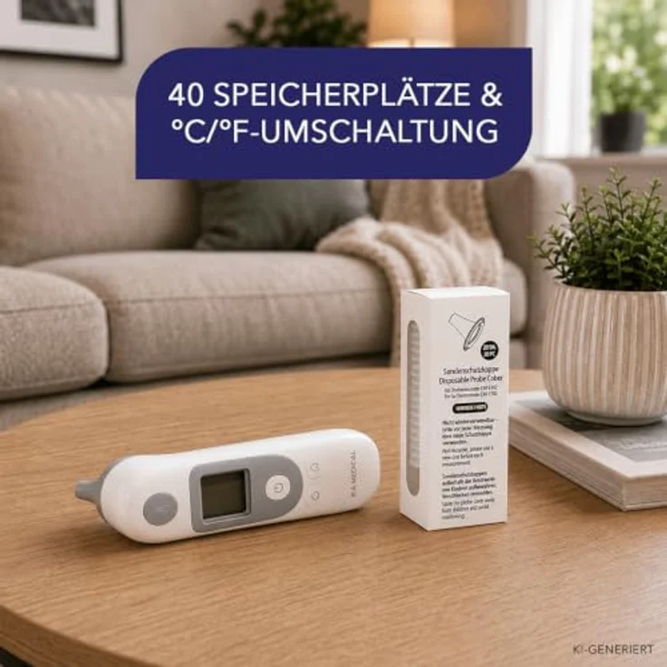 IEA Medical Ohrthermometer für Babys, Kinder & Erwachsene, Hygienisch mit 20 Ersatzkappen, Fieberalarm und 40 Speicherplätzen – Bild 4