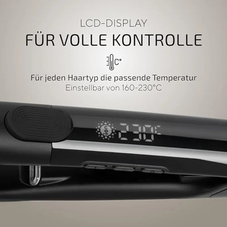 hihair Glätteisen Lunéa One, Keramikplatten mit GleamFlow-Technologie, LCD Display 110–230 °C, 2,5 m Kabel, 405 g leicht – Bild 6