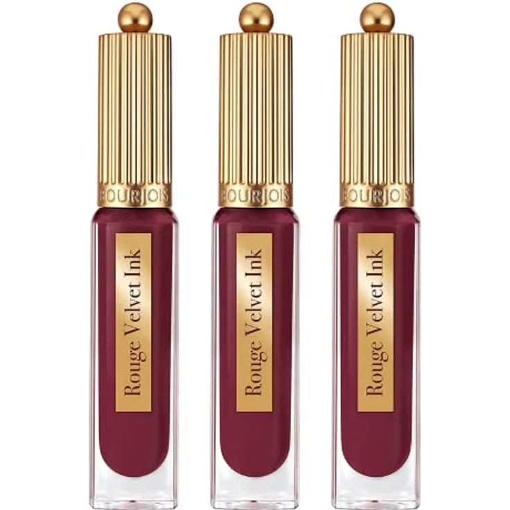 Bourjois Rouge Velvet Ink Lippenstift – 11 Raisin-Terdit, hochpigmentierte Lippenfarbe, 3,5 ml, 3 Stück