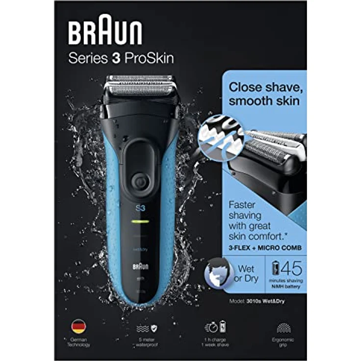 Braun Series 3 ProSkin 3010s Elektrorasierer, Wiederaufladbarer Rasierer Herren, schwarz/blau – Bild 5