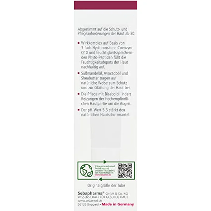 Sebamed Anti-Ageing Augencreme Q10, Hyaluronsäure & Phyto-Peptide, 15ml, gegen Falten, für Frauen und Männer – Bild 2