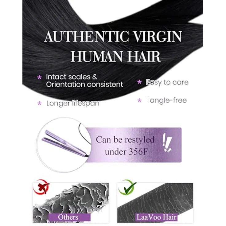 LaaVoo Microring Extensions, Echthaar Remy, Schwarz, 50g, 1g/s, 40cm, wiederverwendbar und hitzestyling geeignet – Bild 4