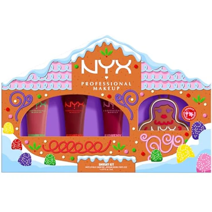 NYX Professional Makeup Gingerbaddie Land Smushy Geschenkset, 3x 8 ml Lippenbalsame mit Matt-Effekt, perfekt verpackt für Frauen