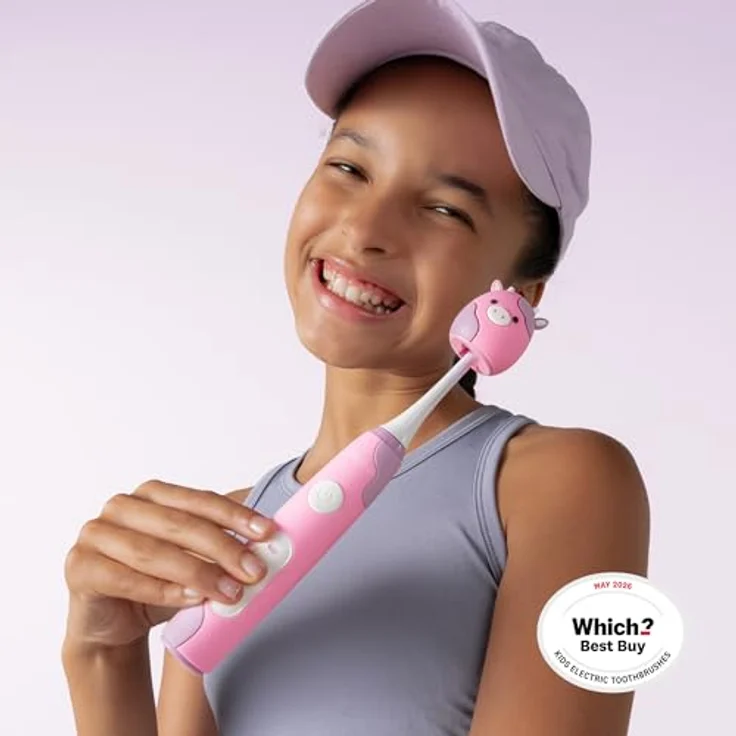 Powery Ordo Sonic Kids Zahnbürste Patty, wiederaufladbare Zahnbürste mit 3 Bürstemodi, geeignet für Kinder ab 4 Jahren, inkl. abgerundeten und ovalen Pinselköpfen, USB-C-Laden, antimikrobielle Reisekappe – Bild 2