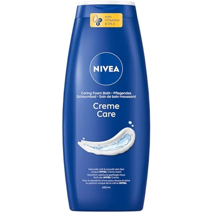 NIVEA Creme Care Pflegendes Schaumbad, pflegender Badezusatz mit entspannendem Duft, hautschützendes Entspannungsbad für ein verwöhntes Hautgefühl (650 ml)
