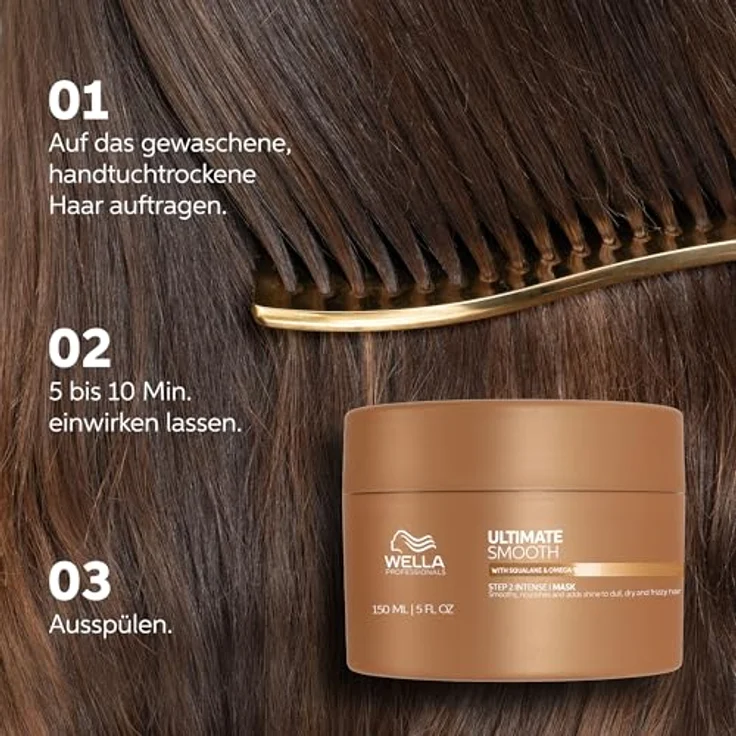 Wella Professionals Ultimate Smooth Hair Mask - Pflegende Haarkur mit Squalan & Omega 9 - Für trockenes, stumpfes & krauses Haar (150 ml) – Bild 3