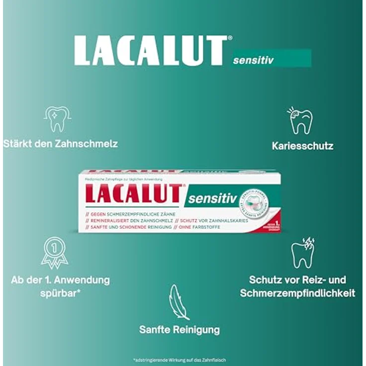 LACALUT Sensitiv Zahncreme, reduziert Schmerzempfindlichkeit, schützt Zähne & Zahnfleisch, 75ml – Bild 3