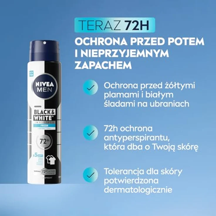 NIVEA MEN Black&White 48H Invisible Fresh Antitranspirant Spray, 250ml, 5-in-1 Schutz ohne Alkohol – Bild 3